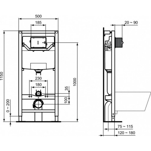 Инсталляция для подвесного унитаза IDEAL STANDARD Prosys 120 Р с кнопкой R0309AA